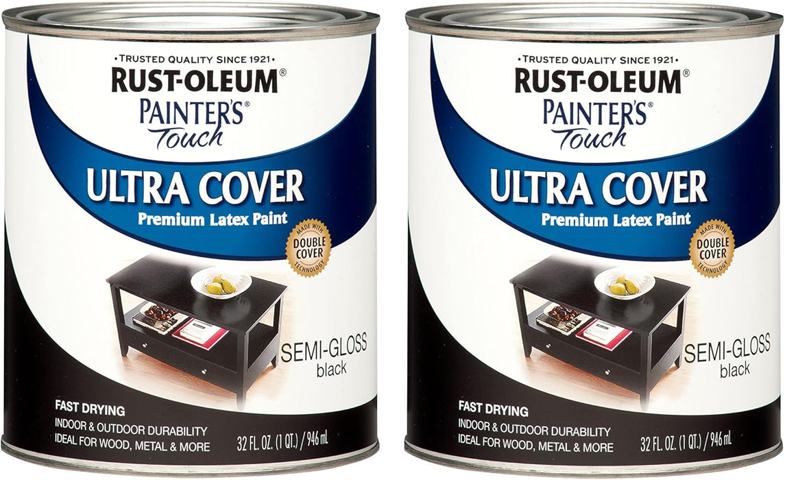 Rust-Oleum 1974502 Painter's Touch Latex Paint, Semi-Gloss Black, 32 Fl Oz (Pack of 2)