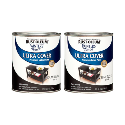 Rust-Oleum 1974502 Painter's Touch Latex Paint, Semi-Gloss Black, 32 Fl Oz (Pack of 2)
