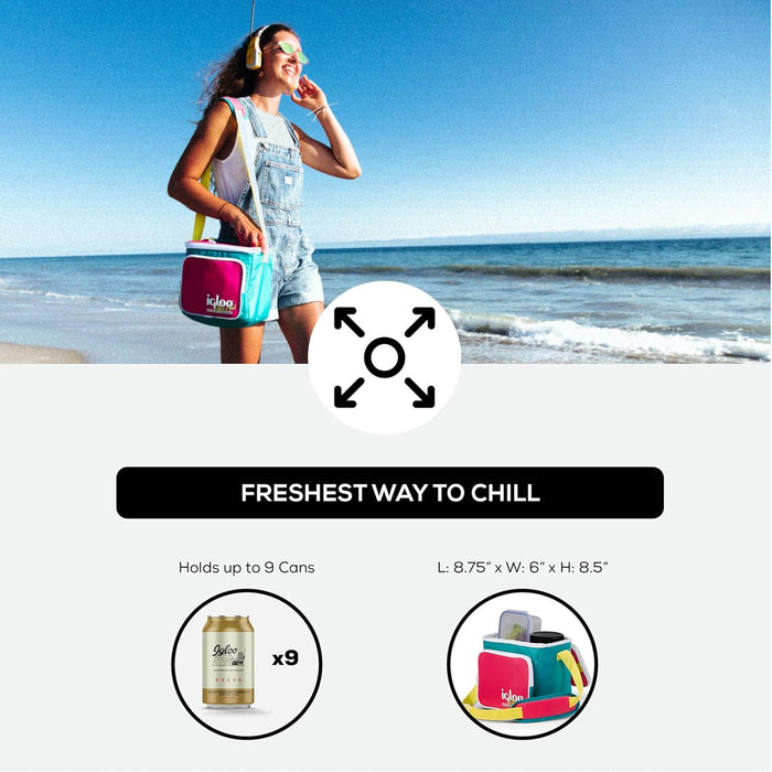 Igloo 000654790 Retro 90s Lunch Coolers, Insulated Lunch Bag, Square Lunch Box Cooler with Front Pocket & Adjustable Strap Neon