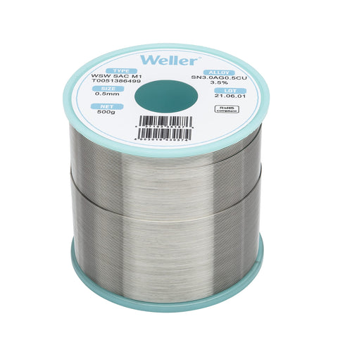 Weller T0051388299 Solder Wire, No Clean, Lead Free, 0.020 in"/0.5mm Diameter, Sn96.5Ag3Cu0.5, 3.5% Flux Content