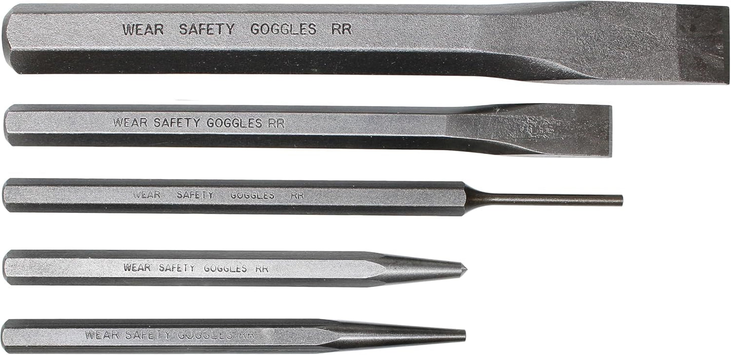 Mayhew Tools 90402 Punch and Chisel Set, Blast Finish, 5-Piece