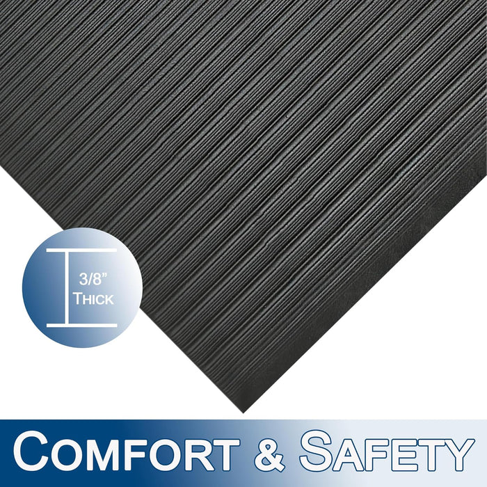 Durable Sponge Vinyl 3/8" Anti-Fatigue Mat, 36" x 120", Black