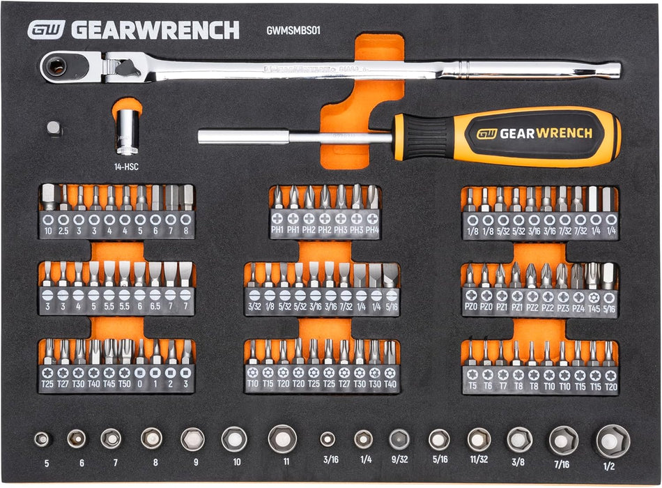 GEARWRENCH MEGAMOD194 194 Piece MEGAMOD Mechanics Tool Set in Modular Foam Trays with Storage Unit