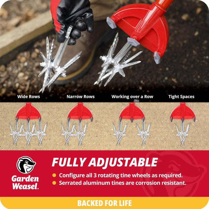Garden Weasel Rotary Cultivator with Detachable Tines - Long Handle | Aerate, Weed, Cultivate, Plant, Reseed | Lawn Reseeding Garden Tool, Garden Soil Loosener