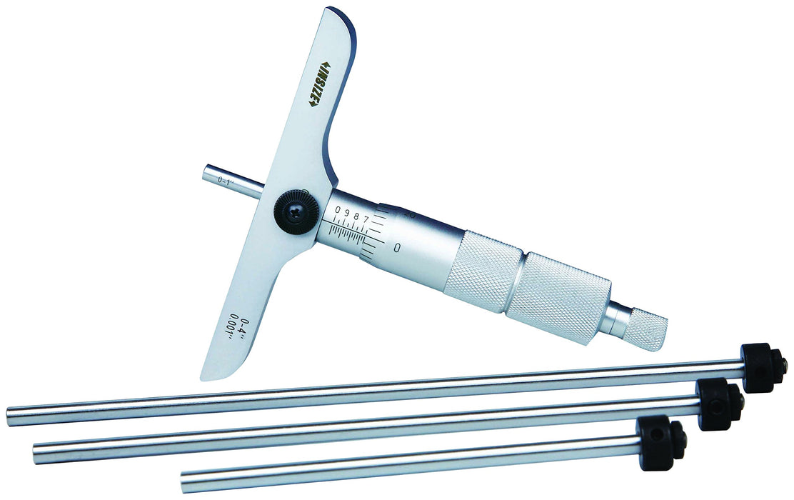 INSIZE 3241-1 Depth Micrometer, Graduation 0.001", Base 3.996" × 0.669", 0" - 1"