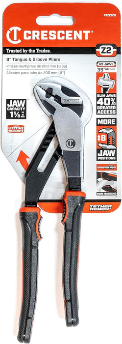 Crescent (RTZ28CG) Plier, 8", Straight Jaw, T&G, Cushion Grip