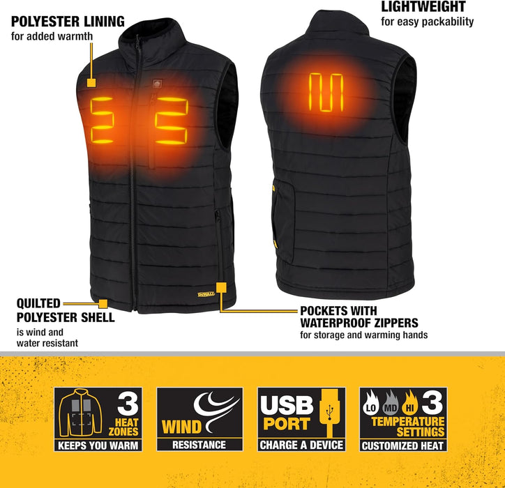 DEWALT Men's Cold Weather Heated Puffer Vest Kit with Battery, Black, Size XL - DCHV095BD1