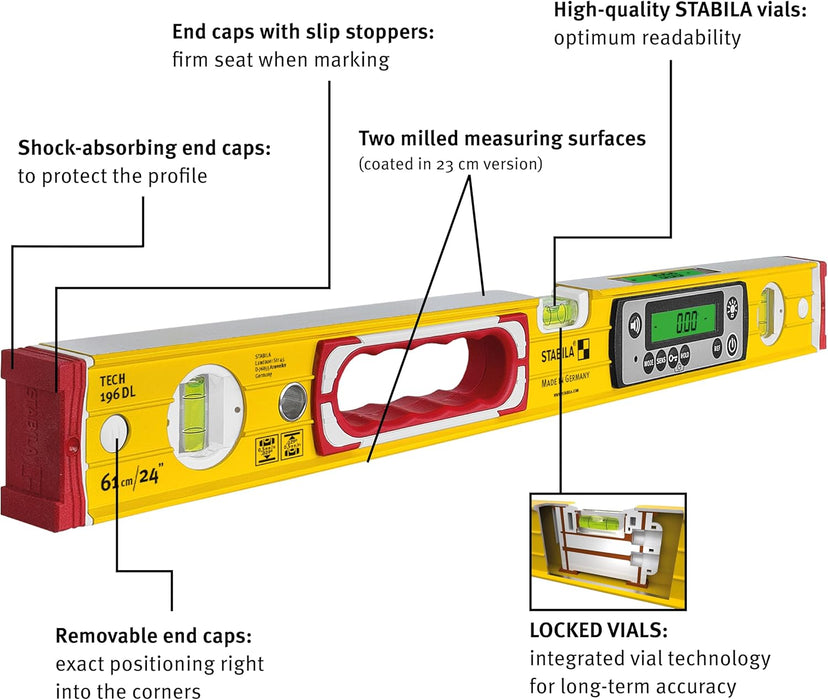 STABILA Tech 196 DL Digital Spirit Level, 61 cm without Magnet