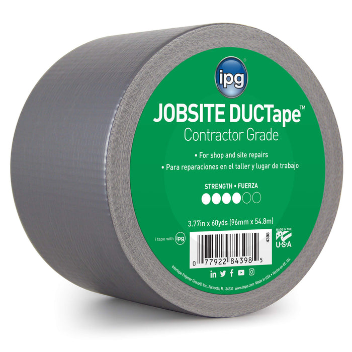 IPG (4398) JobSite DUCTape, Contractor Grade Duct Tape, 3.77" x 60 yd, Silver (Single Roll)