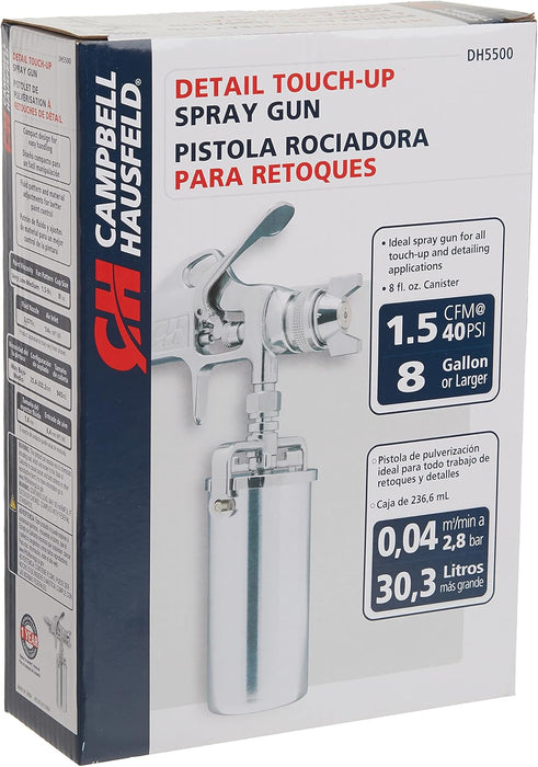 Detail Paint Sprayer Gun - Pattern and Fluid Control Handheld Sprayer w/ 8-ounce Anti-Drip Canister (Campbell Hausfeld DH550000AV) Detail Paint Spray Gun