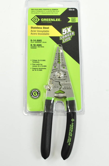 Greenlee 1956-SS Pro Stainless Wire Stripper, Cutter and Crimper Curve, 6-14AWG, 7.5-Inches