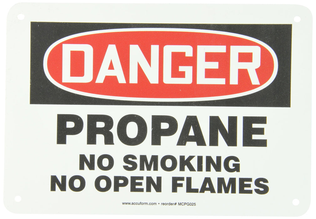Accuform MCPG025VP Plastic Safety Sign, "Danger Propane NO Smoking NO Open Flames", 7" Length x 10" Width x 0.055" Thickness