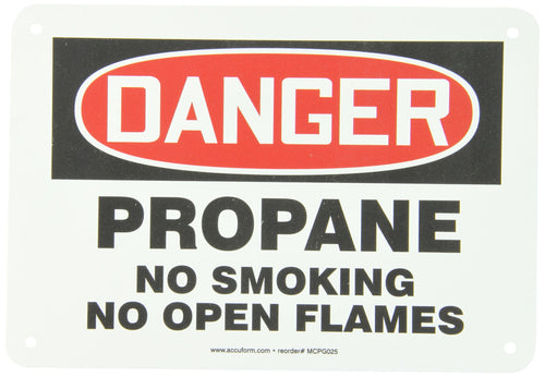 Accuform MCPG025VP Plastic Safety Sign, "Danger Propane NO Smoking NO Open Flames", 7" Length x 10" Width x 0.055" Thickness