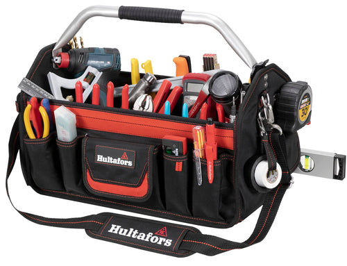 Hultafors HT5597 Work Gear Open-Top Tool Carrier, 35 Pockets, Heavy Duty Ballistic Polyester Tool Bag, Durable Base Pad Feet, Collapsible Bar Injected Mold Handle, Tape Strap, Measuring Tape Clip