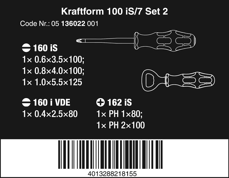 Wera Tools (05136022001) Kraftform 100 IS/7 Set 2 Screwdriver Set Plus Series 100, 7PCS