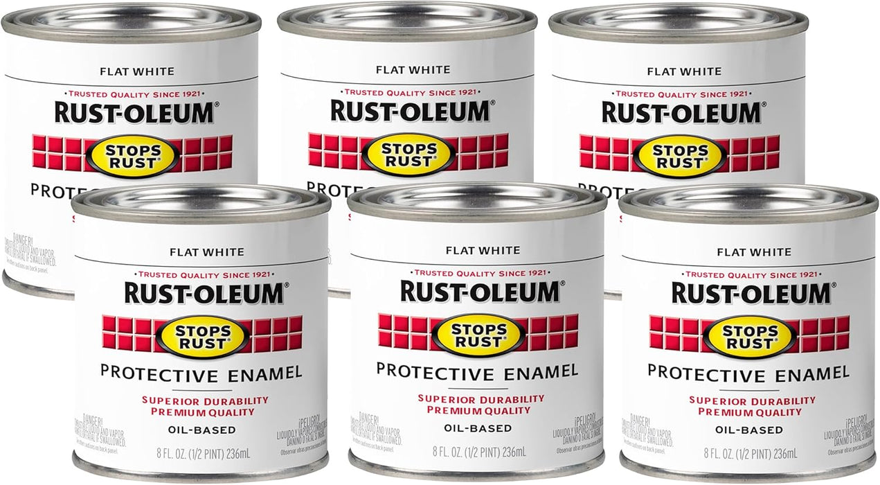 Rust-Oleum 7790730 Stops Rust Brush On Paint, Half Pint, Flat White, 8 Fl Oz (Pack of 6)