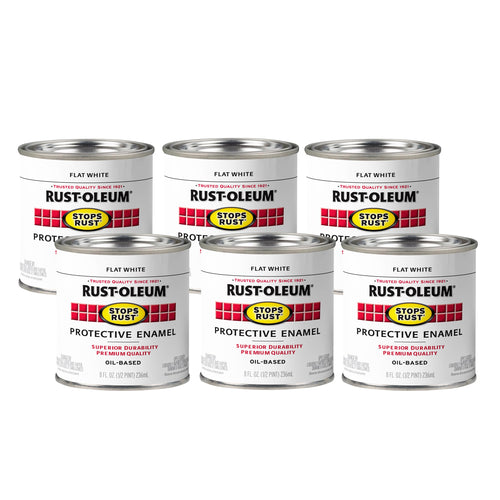 Rust-Oleum 7790730 Stops Rust Brush On Paint, Half Pint, Flat White, 8 Fl Oz (Pack of 6)