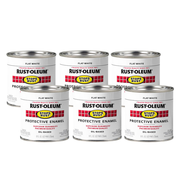 Rust-Oleum 7790730 Stops Rust Brush On Paint, Half Pint, Flat White, 8 Fl Oz (Pack of 6)