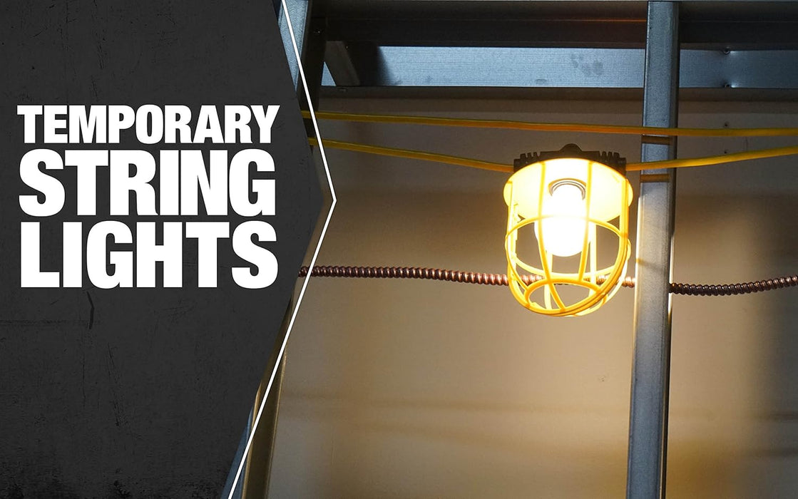 Southwire 7145SW Temporary String Light; 14/2 SJTW; 15-Amp Standard; Plastic Guard; Without Plug & Connector; 100-Foot; Yellow