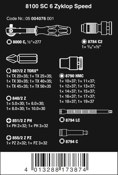 8100 SC 6 Speed 1/2 25 PC 1/2" Drive Metric