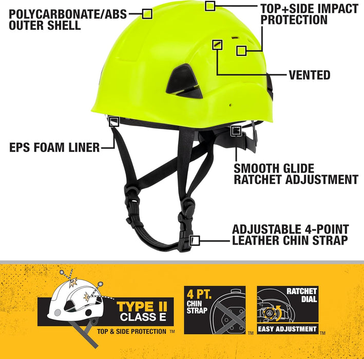 DEWALT DPG22V Hi-Vis Lime Type II Class C 4-Point Ratcheting Vented Safety Helmet