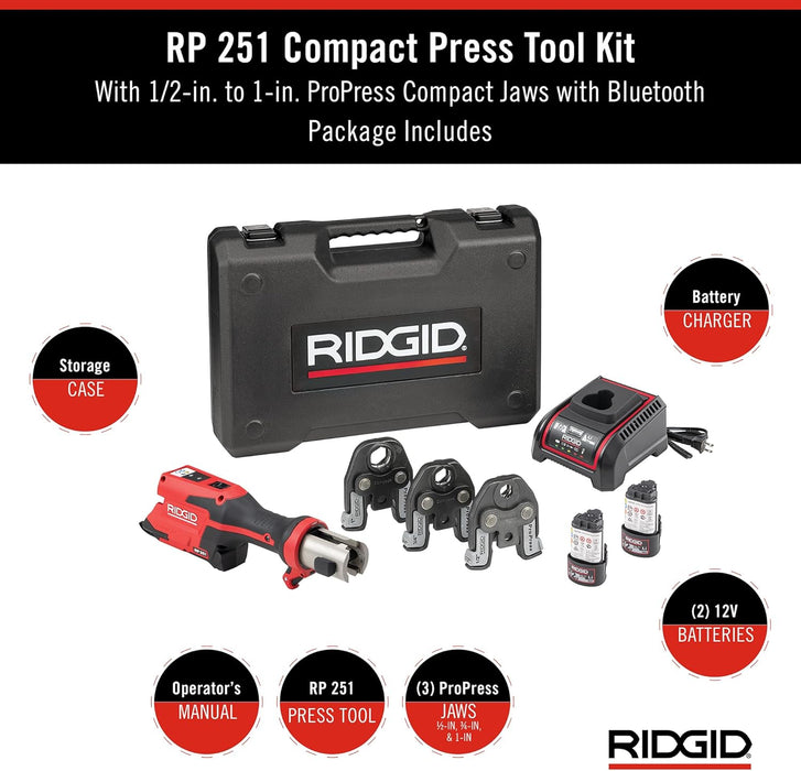 RIDGID 78158 RP 251 Compact Press Tool Battery Kit with ProPress Jaws
