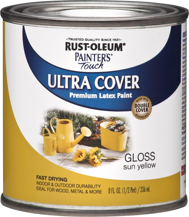 Rust-Oleum 1945730 Painter's Touch Latex Paint, Half Pint, Gloss Sun Yellow, 8 Fl Oz (Pack of 1)