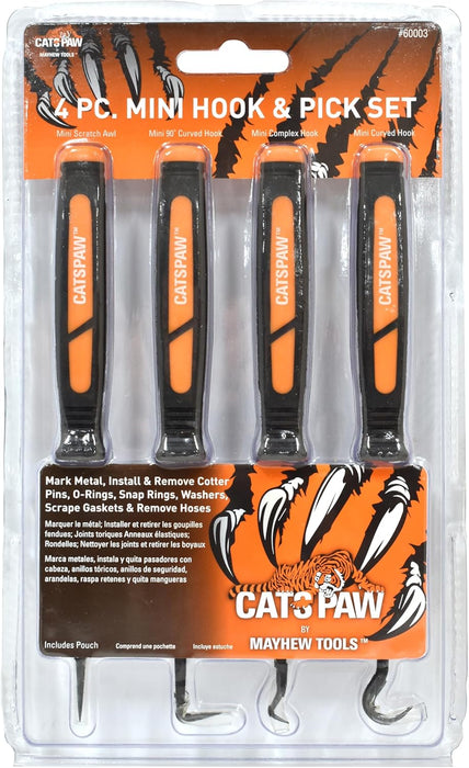Mayhew Tools 60003 CatsPaw Mini Hook and Pick Set, Chrome-Vanadium, 4-Piece Set