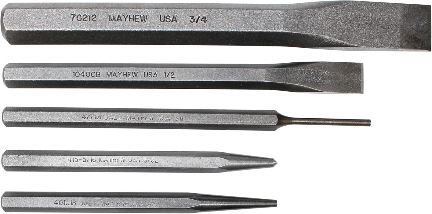 Mayhew Tools 90402 Punch and Chisel Set, Blast Finish, 5-Piece