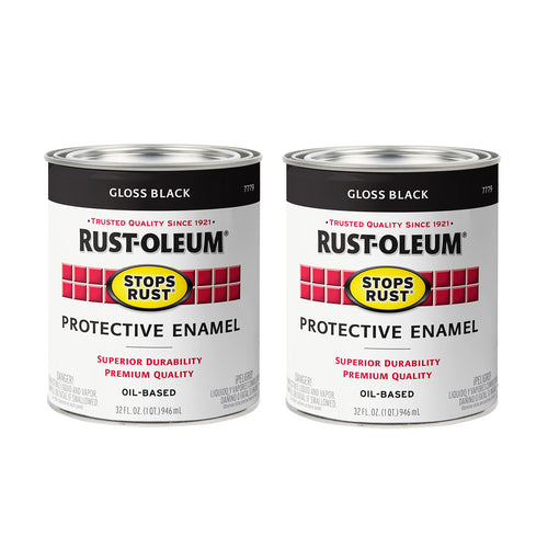 Rust-Oleum 7779502 Stops Rust Brush On Paint, Quart, Gloss Black (Pack of 2)