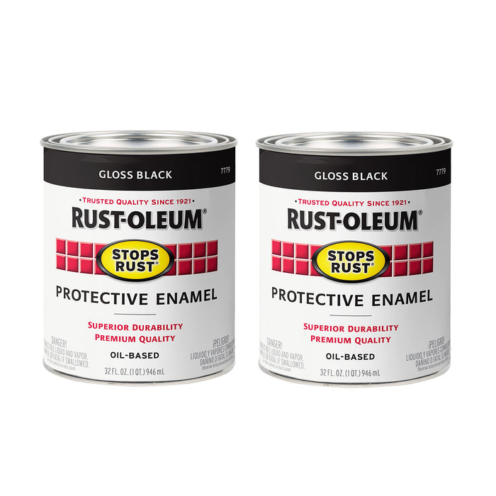 Rust-Oleum 7779502 Stops Rust Brush On Paint, Quart, Gloss Black (Pack of 2)
