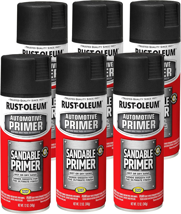 Rust-Oleum 249418 Automotive Sandable Primer Spray, 12 oz, Black (Pack of 6)