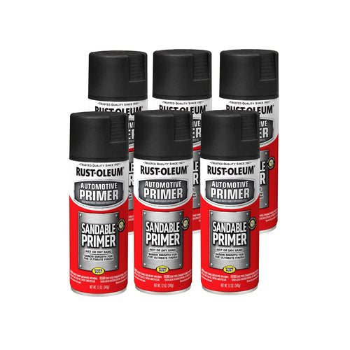Rust-Oleum 249418 Automotive Sandable Primer Spray, 12 oz, Black (Pack of 6)