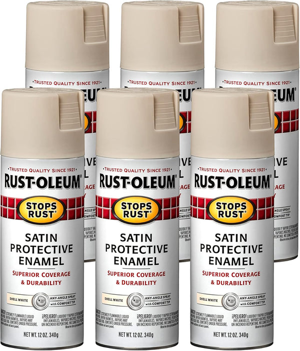 Rust-Oleum 7793830 Stops Rust Spray Paint, 12 Oz, Satin Shell White (Pack of 6)