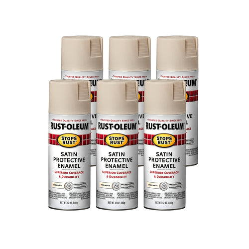 Rust-Oleum 7793830 Stops Rust Spray Paint, 12 Oz, Satin Shell White (Pack of 6)
