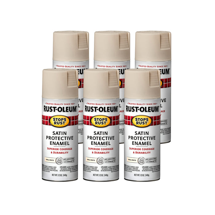 Rust-Oleum 7793830 Stops Rust Spray Paint, 12 Oz, Satin Shell White (Pack of 6)
