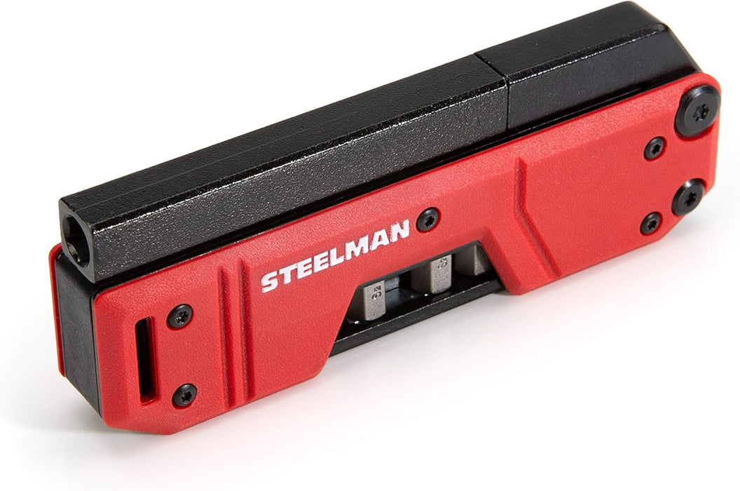 Steelman 60713 10-In-1 Multi-Tip Folding Magnetic Pocket Screwdriver with Carrying Clip and Bottle Opener, Includes 3/16" and 1/4" Slotted, PH1, PH2, T15, T20, S1 and S2 Bits