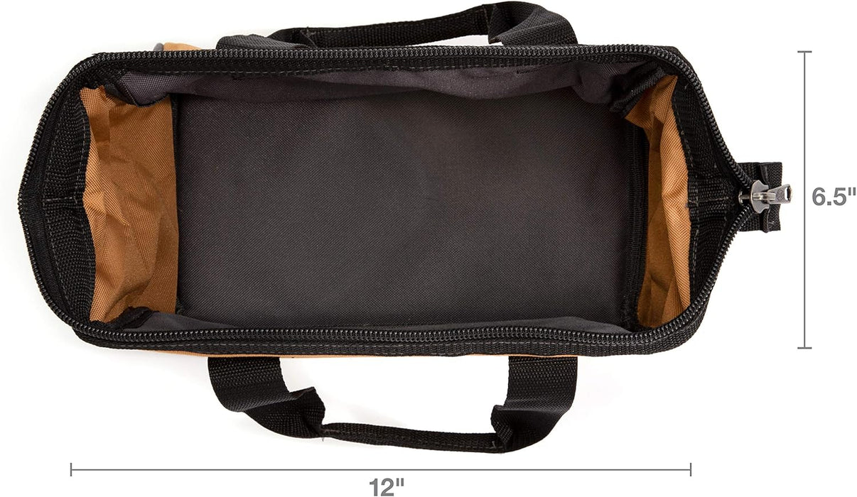 Dickies 57030 12-Inch Durable Canvas Work Bag for Painters, Carpenters, and Builders, Heavy-Duty Zipper, Reinforced Handles, Tan
