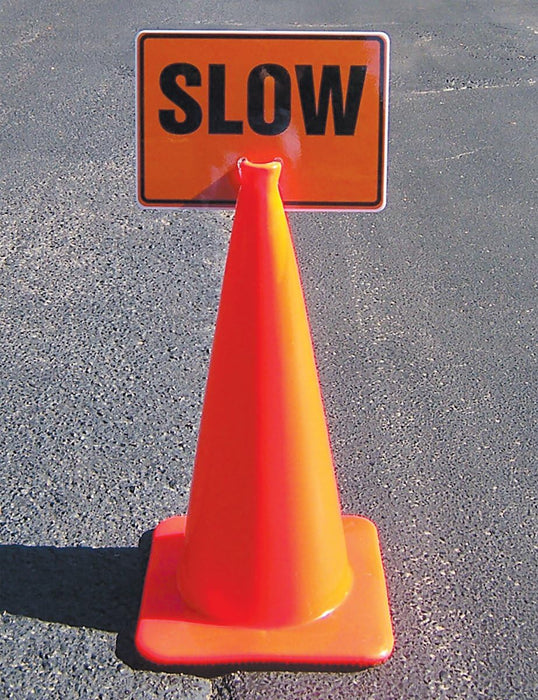 Accuform FBC758 "Slow" Traffic Cone Top, Combine With Orange Cones to Create a Warning Sign, 10" x 14" Plastic Cone Sign, Made in the USA