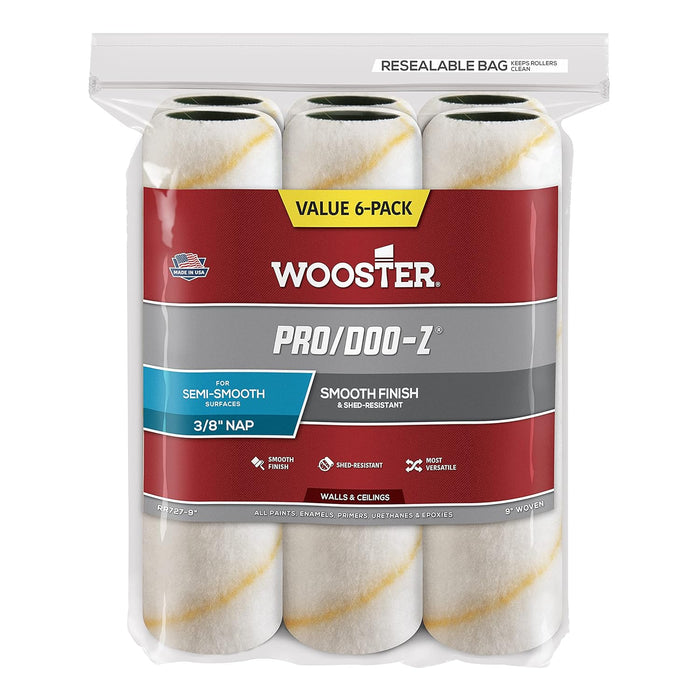 Wooster Brush RR727-9 Pro/Doo-Z Nap Rollers, 3/8-Inch, 6-Pack , White 1