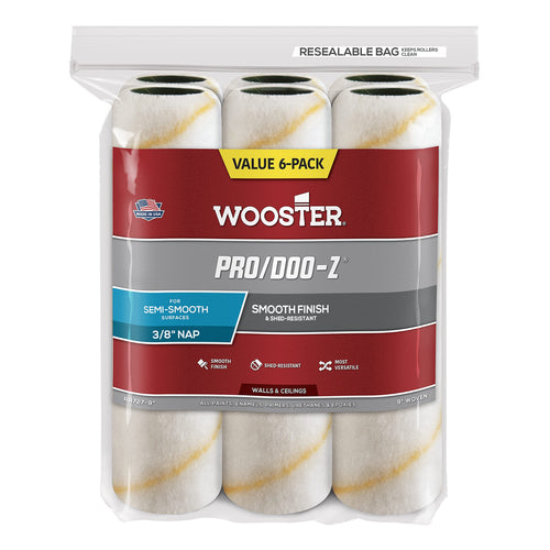 Wooster Brush RR727-9 Pro/Doo-Z Nap Rollers, 3/8-Inch, 6-Pack , White 1