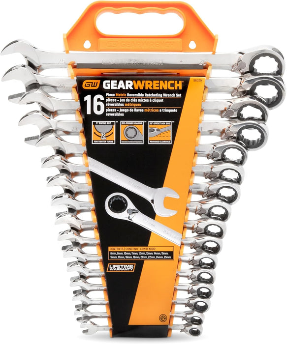 GEAWRENCH 16 Pc. Reversible Ratcheting Combination Wrench Set, Metric - 9602N