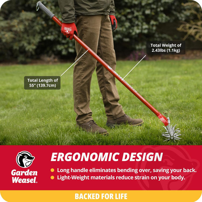 Garden Weasel Rotary Cultivator with Detachable Tines - Long Handle | Aerate, Weed, Cultivate, Plant, Reseed | Lawn Reseeding Garden Tool, Garden Soil Loosener
