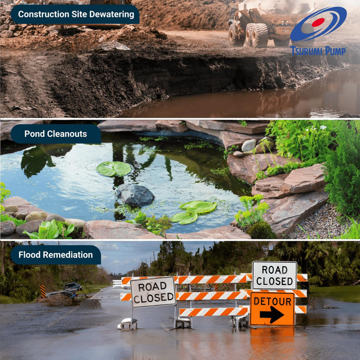 Tsurumi Pump HSE2.4S Submersible Trash Pump, Auto Relay Switch 1/2 HP 115V 2 in Discharge Dewatering Applications, 53 GPM / 3180 GPH