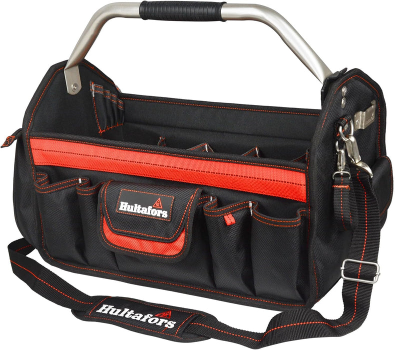 Hultafors HT5597 Work Gear Open-Top Tool Carrier, 35 Pockets, Heavy Duty Ballistic Polyester Tool Bag, Durable Base Pad Feet, Collapsible Bar Injected Mold Handle, Tape Strap, Measuring Tape Clip