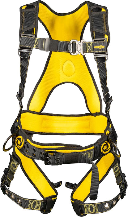 Guardian 21030 Cyclone Construction Harness with Waist Pad - Side D-Rings - OSHA & ANSI Compliant - Black/Yellow - Medium/Large Harness