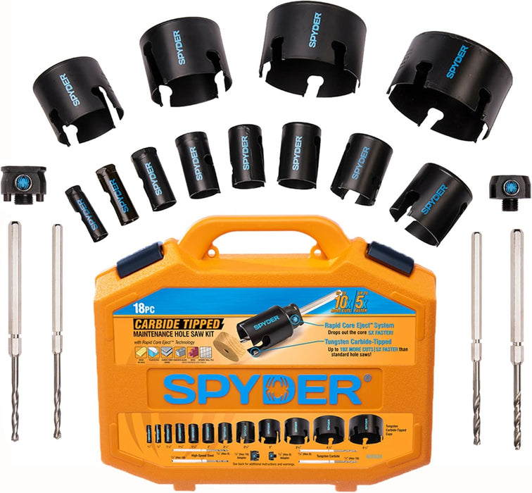 Spyder Tungsten Carbide Tipped Rapid Core Eject Maintenance Hole Saw Kit, 18-Piece