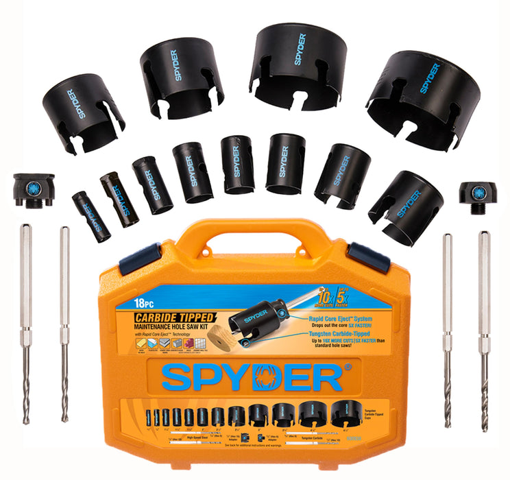 Spyder Tungsten Carbide Tipped Rapid Core Eject Maintenance Hole Saw Kit, 18-Piece