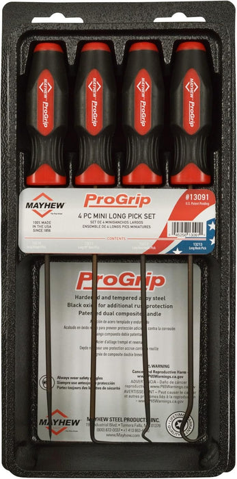 Mayhew Tools 13091 ProGrip Miniature Long Pick Set, Black Oxide Finish, 4 Piece Set