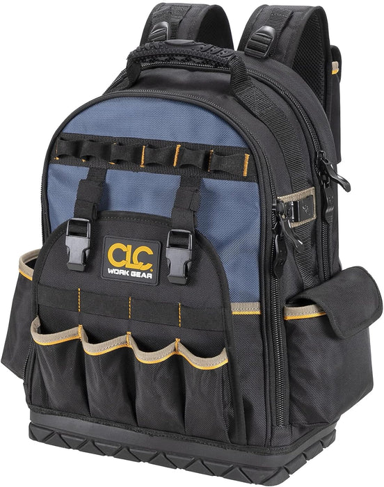 CLC Work Gear PB1133 38 Pocket Molded Base Tool Backpack, Black/Blue